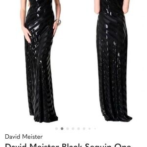 David Meister One-Shoulder Black Sequin Gown